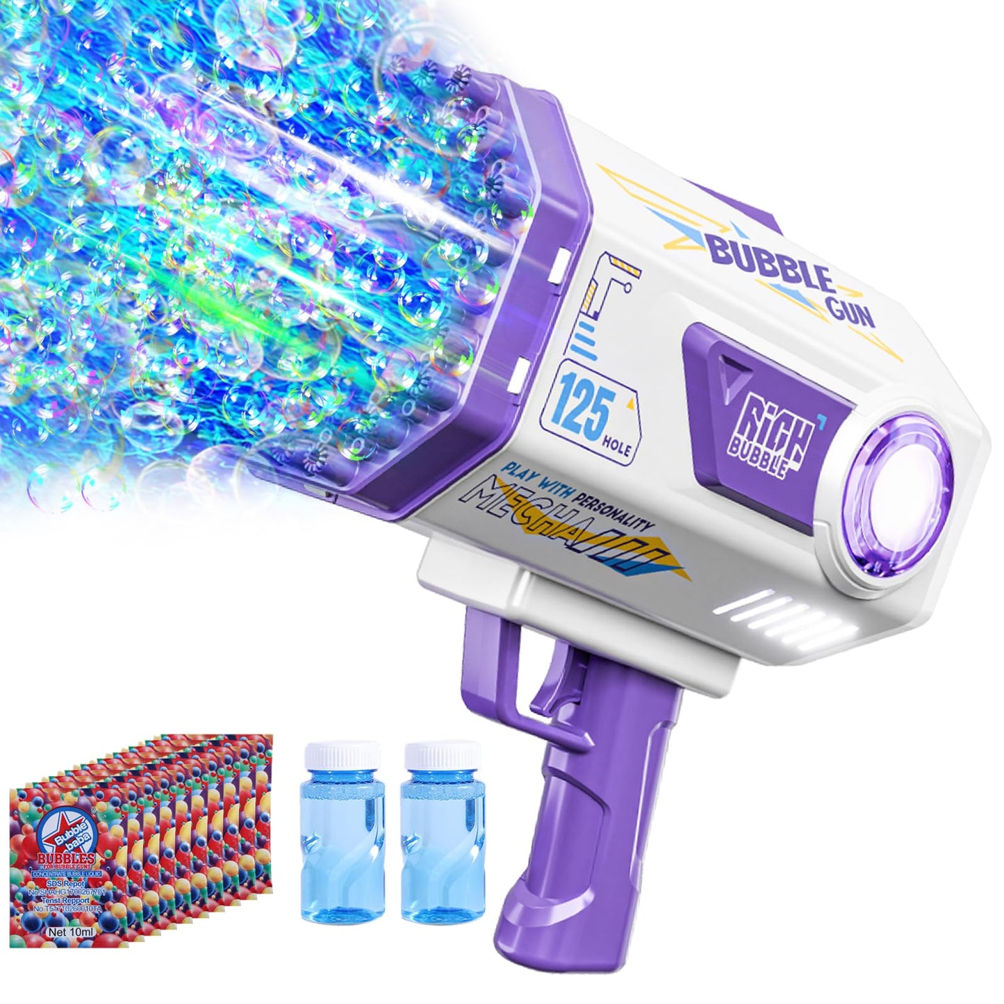Bubble Gun with 2 Bottles Refill Solution for Kids