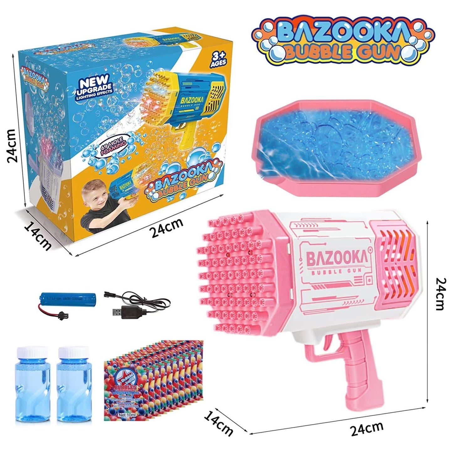 Bubble Gun with 2 Bottles Refill Solution for Kids