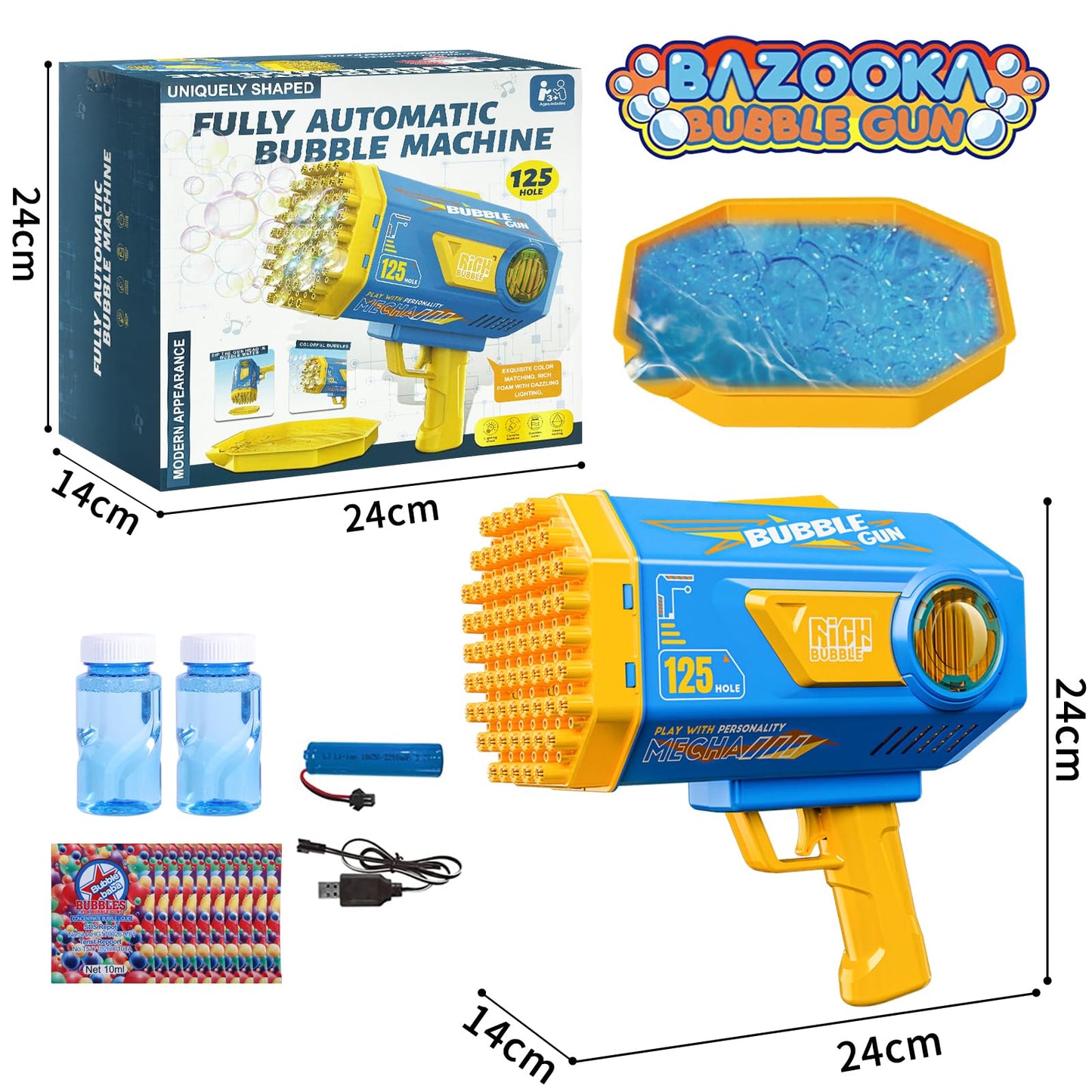 Bubble Gun with 2 Bottles Refill Solution for Kids